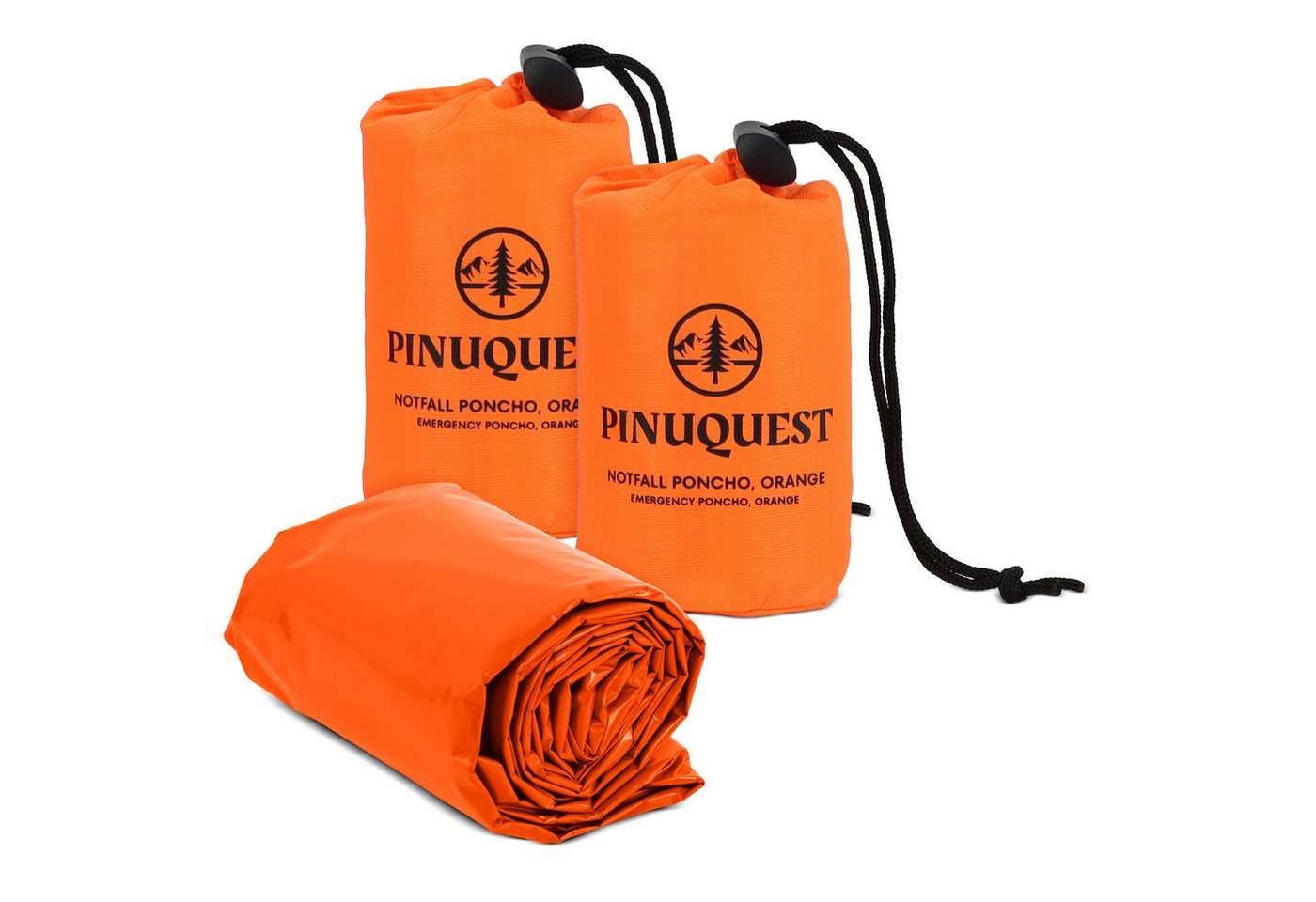 PINUQUEST Regenponcho Notfall-Poncho 26 µm signalorange (2-St) Poncho für Notfälle, Notponcho Wärmereflexion, wasserdicht winddicht von PINUQUEST