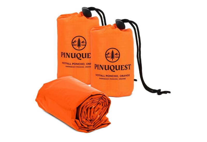 PINUQUEST Regenponcho Notfall-Poncho 26 µm signalorange (2-St) Poncho für Notfälle, Notponcho Wärmereflexion, wasserdicht winddicht von PINUQUEST