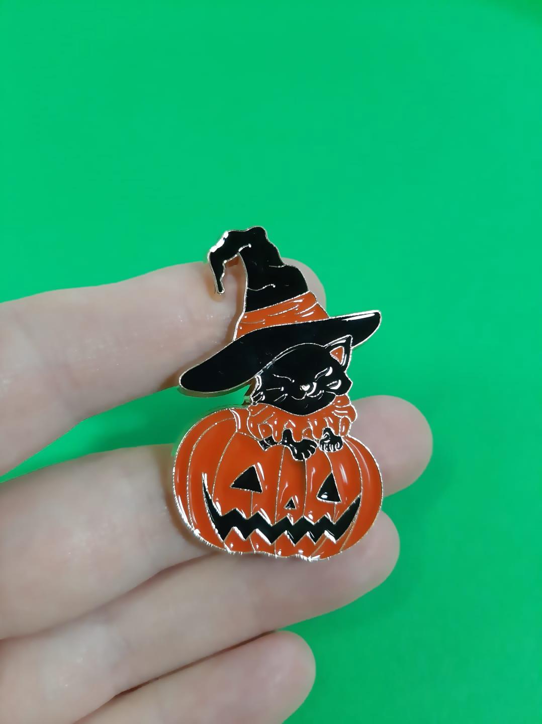 Halloween Thanksgiving Kürbis Katze Zauberer Magie Zauberhut Hexenhut Pin Emailliert - Kostenloser Eu-Versand von PINandBUTTON
