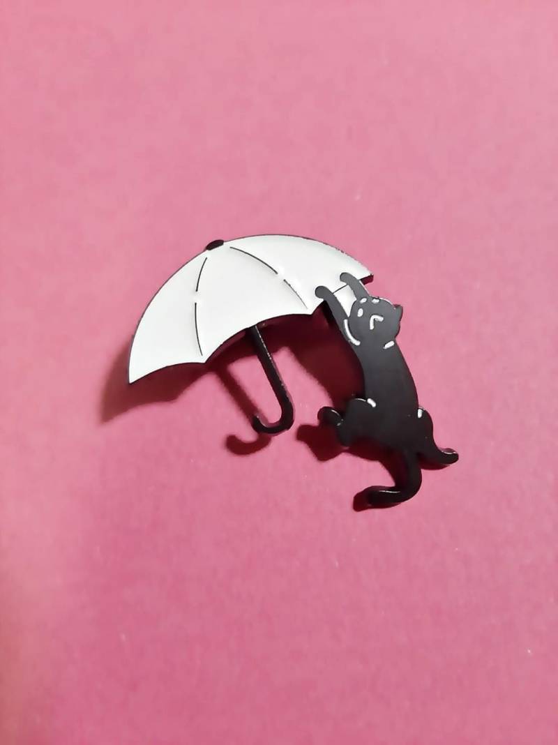 Pin Schwarze Katze An Weißem Regenschirm Anstecker Kater Regen Lustig Katzenfan Geschenkidee - Kostenloser Eu-Versand von PINandBUTTON