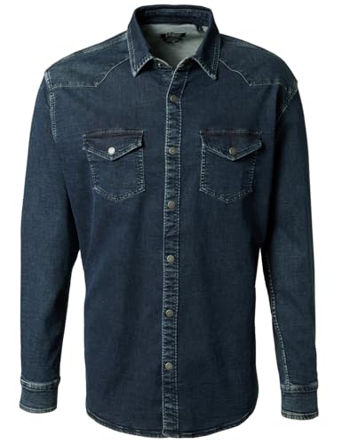 PIONEER AUTHENTIC JEANS Herren Oberhemd Langarm | Männer Hemd | Button-down | einfarbig | Regular fit | Dark Blue Stonewash 6811 | M von PIONEER AUTHENTIC JEANS