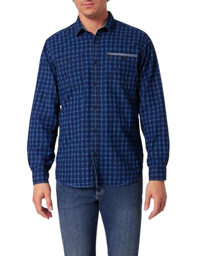 PIONEER AUTHENTIC JEANS Herren Oberhemd Langarm Shirt 1/1 Kent | Männer Hemd | Button-down | kariert | Regular Fit | Stone Wash Washed | Indigo Washed 0000 6864 | L von PIONEER AUTHENTIC JEANS