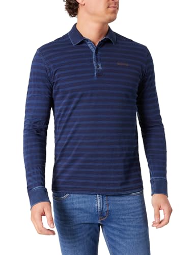 PIONEER AUTHENTIC JEANS Herren Polo-Shirt Langarm Polo 1/1 | Männer Polo-Hemd | Regular Fit | Garment Wash Washed | Night Sky Washed 0000 6872 | L von PIONEER AUTHENTIC JEANS
