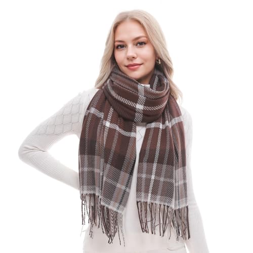 PIOYMEYA Kariert Schal Damen Herbst Winter Kuschelig Pashmina Schals Tücher für Damen von PIOYMEYA