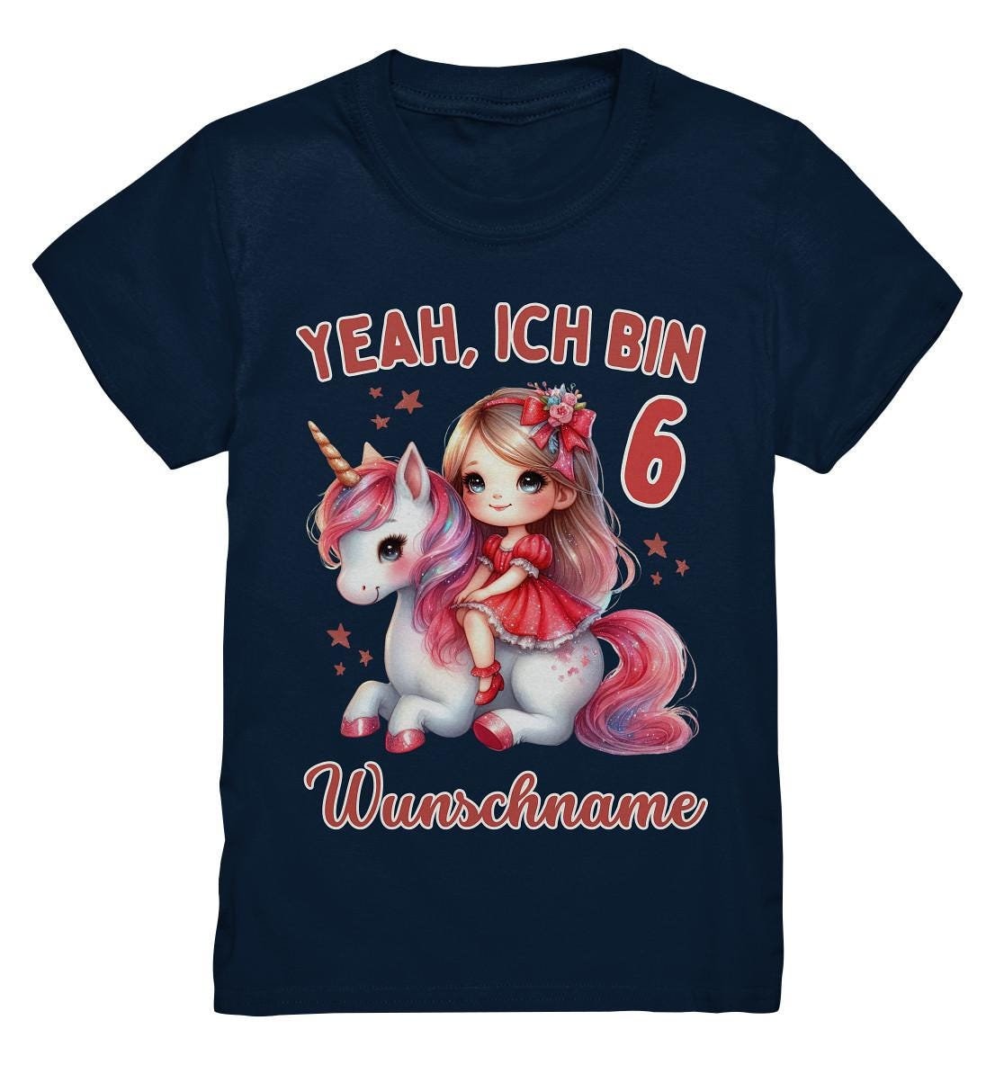 Yeah Ich Bin 6, Personalisiertes Mädchen T-Shirt Zum 6. Geburtstag Mit Einhorn Motiv von PIPAPOlifestyle