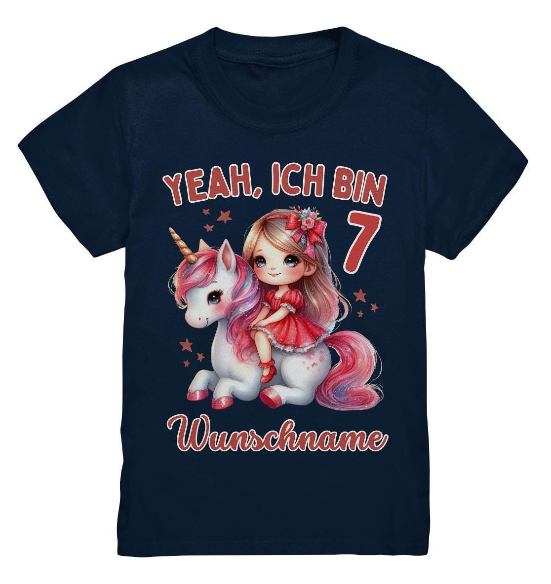 Yeah Ich Bin 7, Personalisiertes Mädchen T-Shirt Zum 7. Geburtstag Mit Einhorn Motiv von PIPAPOlifestyle