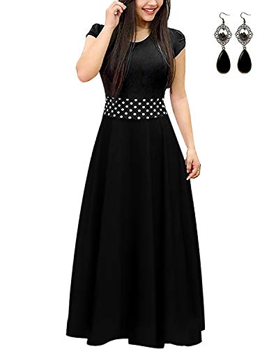 UUAISSO Sommerkleid Damen Lang mit Blüte Drucken Lang High Waist Elastische Strandkleider Maxikleider B-schwarz-Kurzarm 2XL von UUAISSO