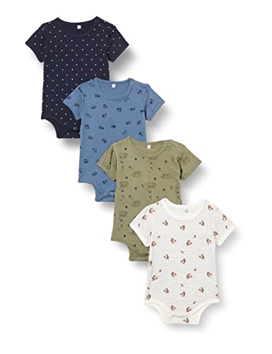 PIPPI Unisex Baby Body SS AO-printed (4-pack) Formender Body, Khaki, 62 von Pippi made with love