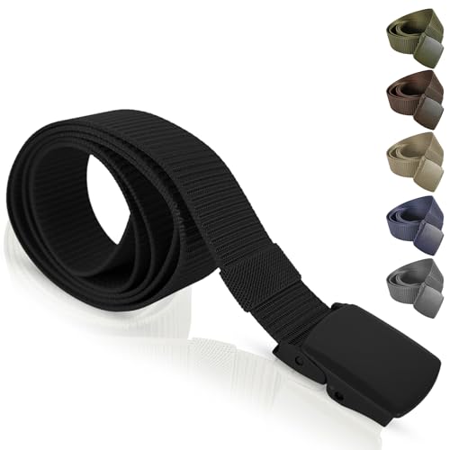 PIQSTORE Taktischer Gürtel für Herren, verstellbar, aus Nylonband, Militärgürtel mit Kunststoffschnalle, atmungsaktiver Stoffgürtel, 3,8 x 135 cm, Schwarz , 135 von PIQSTORE