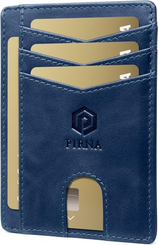 PIRNA Mini Geldbörse aus Leder mit RFID Schutz - Slim Wallet für Herren & Damen - Kreditkartenetui Geldbeutel klein Portmonee Portemonnaie - Dunkelblau von PIRNA