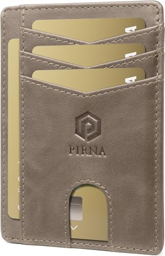 PIRNA Mini Geldbörse aus Leder mit RFID Schutz - Slim Wallet für Herren & Damen - Kreditkartenetui Geldbeutel klein Portmonee Portemonnaie - Grau Metallic von PIRNA