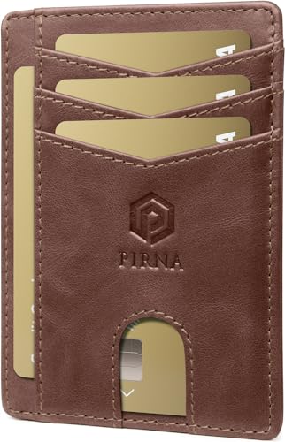 PIRNA Mini Geldbörse aus Leder mit RFID Schutz - Slim Wallet für Herren & Damen - Kreditkartenetui Geldbeutel klein Portmonee Portemonnaie - Karamellbraun von PIRNA