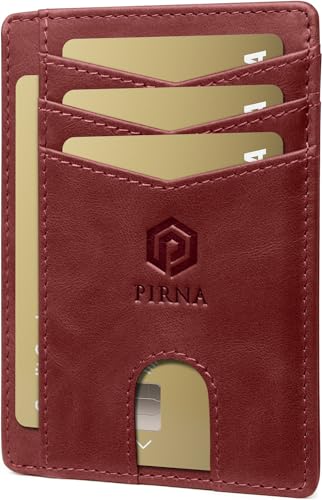 PIRNA Mini Geldbörse aus Leder mit RFID Schutz - Slim Wallet für Herren & Damen - Kreditkartenetui Geldbeutel klein Portmonee Portemonnaie - Rot Kirsche von PIRNA