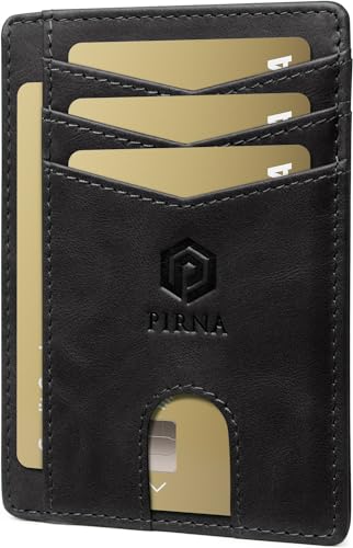 PIRNA Mini Geldbörse aus Leder mit RFID Schutz - Slim Wallet für Herren & Damen - Kreditkartenetui Geldbeutel klein Portmonee Portemonnaie - Schwarz von PIRNA