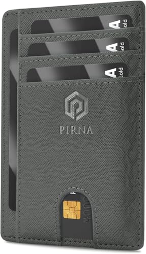 Slim Wallet Kreditkartenetui für Herren und Damen – Geldbörse Herren klein mit RFID Schutz – Mini Portemonnaie für Männer inklusive Portmonee und Geschenkbox – Gunmetal Grau von PIRNA