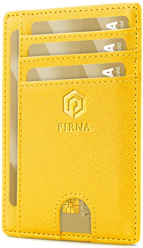 PIRNA Slim Wallet Kreditkartenetui für Herren und Damen – Geldbörse Herren klein mit RFID Schutz – Mini Portemonnaie für Männer inklusive Portmonee und Geschenkbox – Gelb von PIRNA