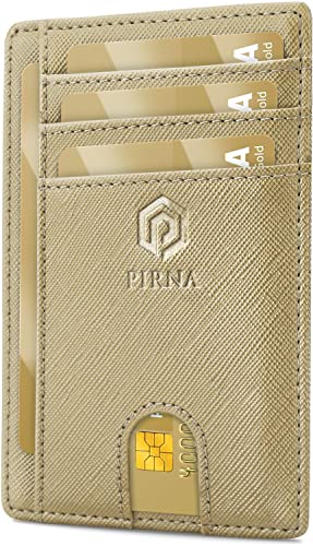 Slim Wallet Kreditkartenetui für Herren und Damen – Geldbörse Herren klein mit RFID Schutz – Mini Portemonnaie für Männer inklusive Portmonee und Geschenkbox – Gold von PIRNA
