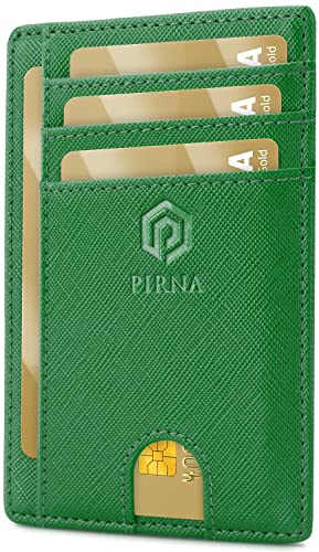 PIRNA Slim Wallet Kreditkartenetui für Herren und Damen – Geldbörse Herren klein mit RFID Schutz – Mini Portemonnaie für Männer inklusive Portmonee und Geschenkbox – Grüner Wald von PIRNA