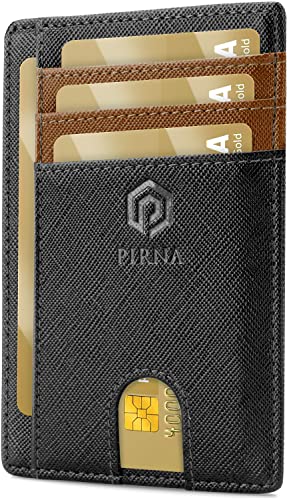 PIRNA Slim Wallet Kreditkartenetui für Herren und Damen – Geldbörse Herren klein mit RFID Schutz – Mini Portemonnaie für Männer inklusive Portmonee und Geschenkbox – Schwarz Braun von PIRNA