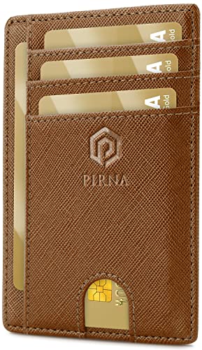 PIRNA Slim Wallet Kreditkartenetui für Herren und Damen – Geldbörse Herren klein mit RFID Schutz – Mini Portemonnaie für Männer inklusive Portmonee und Geschenkbox – Braun Karamell von PIRNA