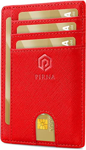 PIRNA Slim Wallet Kreditkartenetui für Herren und Damen – Geldbörse Herren klein mit RFID Schutz – Mini Portemonnaie für Männer inklusive Portmonee und Geschenkbox – Rot von PIRNA