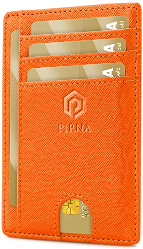 PIRNA Slim Wallet Kreditkartenetui für Herren und Damen – Geldbörse Herren klein mit RFID Schutz – Mini Portemonnaie für Männer inklusive Portmonee und Geschenkbox – Orange von PIRNA