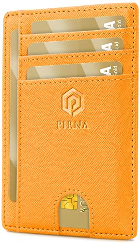 PIRNA Slim Wallet Kreditkartenetui für Herren und Damen – Geldbörse Herren klein mit RFID Schutz – Mini Portemonnaie für Männer inklusive Portmonee und Geschenkbox – Orangenhonig von PIRNA