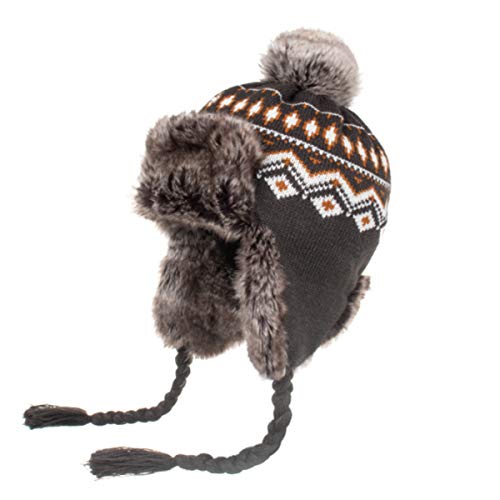 Damen Strickmütze Peruanische Beanie Mütze Winter Warm Wolle Häkeln Quaste Peru Skimütze Kappe mit Ohrenklappen Pom () Gr. 6 7/8/7 1/4, grau von PIROIT