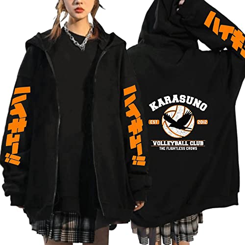 MEDM Anime Jual KAOS Karasuno Haikyuu Cosplay Zip Up Hoodie Frauen Männer Harajuku Sweatshirt Karasuno High School Manga Zip Jacke Mäntel-Style8||M von PIROIT