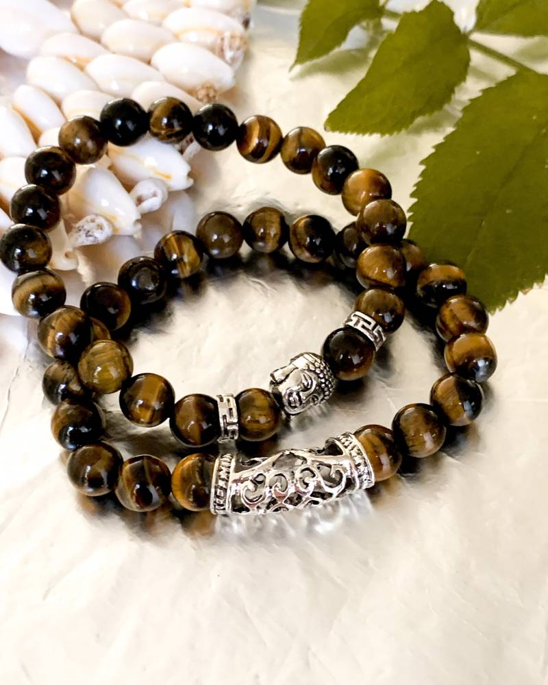 Armband Set | Energie Armbänder 2-Teilig Yoga Buddha Schmuck Perlenarmband Kopf Perlen Dunkel von PIRONwear