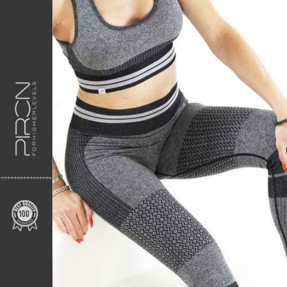 Seamless Sport Set | Highwaist Leggings + Bh Fitness Outfit Yoga Kleidung Dunkel Grau Absolut Blickdicht Und Kein Verrutschen von PIRONwear