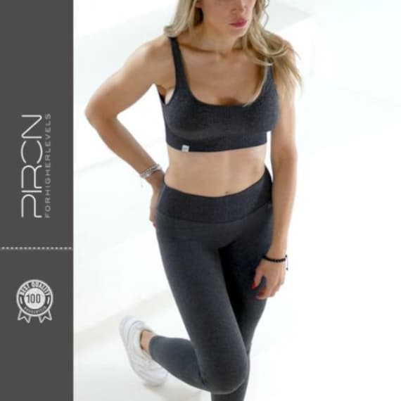 Sport Set | Leggings + Bh Grau Fitness Outfit Yoga Kleidung Absolut Blickdicht von PIRONwear