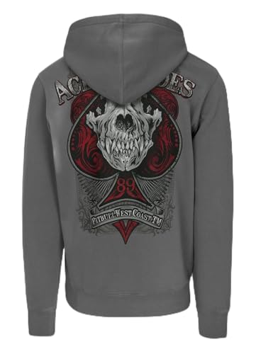 PITBULL Herren Hoodie Ace of Spades Zip Kapuzenpullover Washed Look Regular Fit Männer Hoodie mit Reißverschluss Großer Rückenprint bequemes Hoody Brustlogo Streetwear von PITBULL