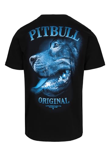 PITBULL Herren T-Shirt Midnight Regular Fit 100% Baumwolle 190g Weiche Kragenleiste Großer Rückenprint Streetwear Shirt Sommershirt Kurzarmshirt von PITBULL