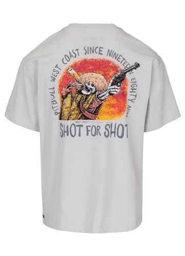 PITBULL - Herren T-Shirt Shot for Shot, Oversize Heavy Cotton 210g, Kurzarmshirt, Großer Rückendruck, Rundhals, 100% Baumwolle, Streetwear Printshirt, Lockerer Fit von PITBULL