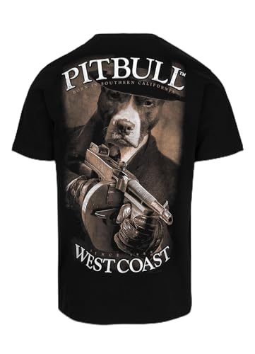PITBULL Herren T-Shirt Tommy Gun Baumwollshirt 190g, Gangster Hund Motiv, West Coast Design, Kurzarmshirt Streetwear mit Rückenprint, Tshirt von PITBULL