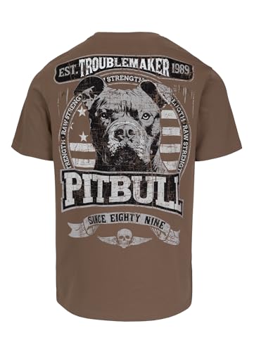 PITBULL - Herren T-Shirt Troublemaker, Baumwolle 170g, Streetwear, Motiv Shirt, Rundhals, Regular Fit, Kurzarm Fitness Shirt für Alltag von PITBULL