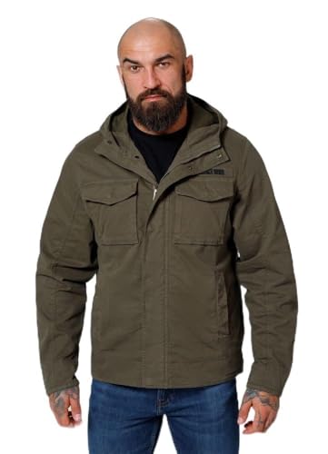 PITBULL Herren Übergangsjacke mit Kapuze Baumwoll Herrenjacke für den Übergang mit Kapuze Fallon Frühlingsjacke Baumwolle Trainingsjacke Work Jacket Stil Military-Schnitt L von PITBULL
