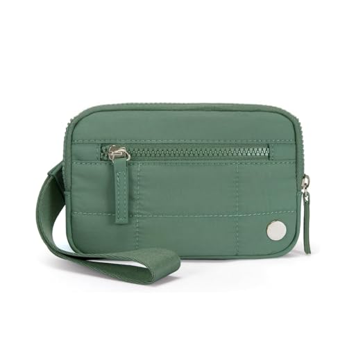 PITERIO Damen-Geldbörse, Nylon, gesteppt, mit 3 Reißverschlüssen, für rosa Taschen für Damen, Grün von PITERIO