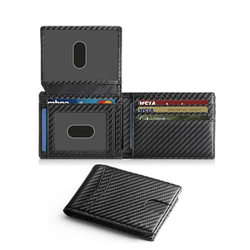 PITERIO Herren-Geldbörse, Leder, dreifach gefaltet, lose Blätter, kurz, tragbar, Kartenclip, Diebstahlschutz, Bürste, schwarze Geldbörse für Herren von PITERIO