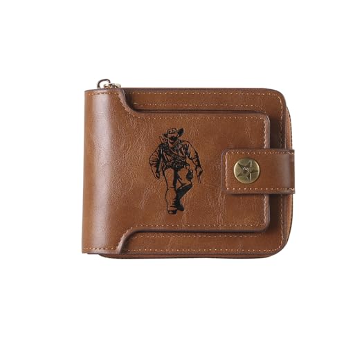 PITERIO Herren-Geldbörse, braun, kurze Retro-Reißverschlusstasche, mehrere Fächer, großes Fassungsvermögen, Kartenetui, tragbar, für Herren von PITERIO