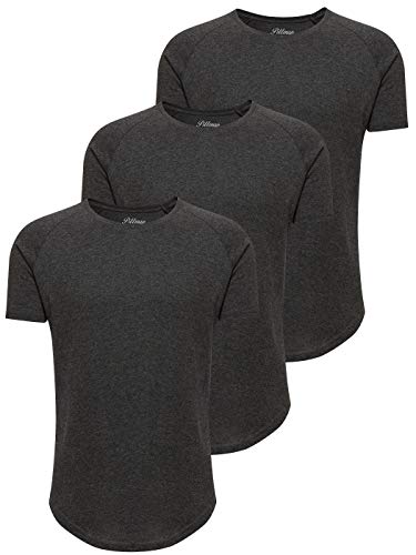 PITTMAN 3er Pack Herren T-Shirts Oversize Finn Sommer Rundhals dunkel graues Shirt Slim Fit Männer Tshirt Melange Kurzarm lang, Grau (1900003), XS von PITTMAN