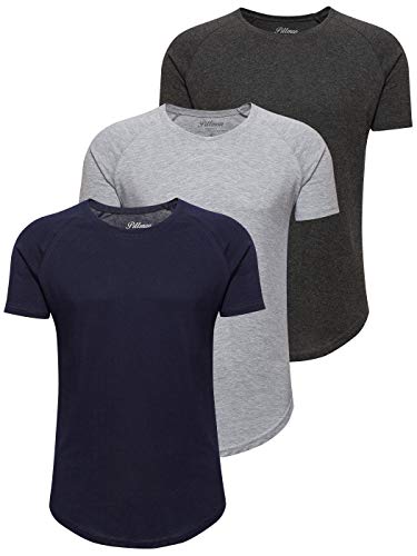 PITTMAN 3er Pack T-Shirt Herren Oversize Finn Sommer Rundhals-Ausschnitt Shirts Slim Fit Fitness Männer Tshirt lang, Blau-Grau-Anthrazit (Mix2), XS von PITTMAN