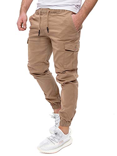 PITTMAN Darius - Cargohose Mit Gummizug - Arbeitshose Herren - Cargo Chino Jeans Hose Männer, Beige (Sepia Tint 171314), W28/L34 von PITTMAN