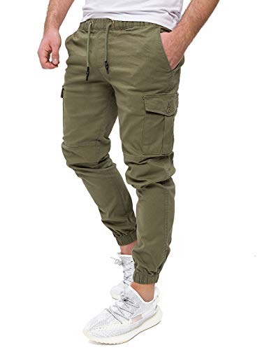 PITTMAN Darius - Herren Cargohose Mit Stretch - Cargo Arbeitshose Männer - Slim Fit Cargojeans, Grün (Deep Lichen Green 180312), W32/L34 von PITTMAN