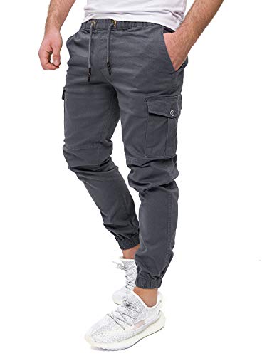 PITTMAN Darius - Herren Cargo Chino Hose - Jogging Cargohose Slim Fit - Stretch Herrenhosen, Grau (Tornado 183907), W36/L36 von PITTMAN