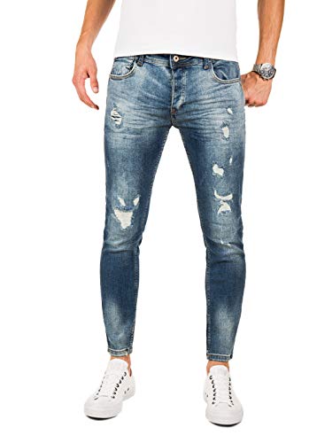 PITTMAN Destroyed Jeans Herren Slim Fit M421 - Biker Jeanshose für Maenner - Zerrissene Hose Sommer Stretch Basic, Blau (Blue Denim), W31/L32 von PITTMAN