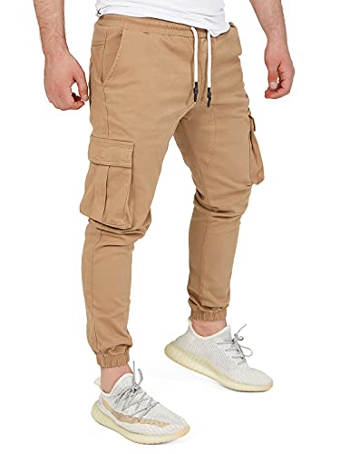 PITTMAN Cargo Jogginghose Beige Hose Herren Hosen Mit Gummizug Cargohosen Männer lang Camping Giga, Beige/Olive (Woodsmoke 171321), W38/L34 von PITTMAN