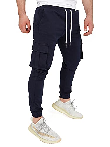 PITTMAN Cargo Jogginghose Herren Hose Herbst Leichte Arbeitshose Viele Taschen Hossen Männer Worker Giga, Blau (Night Sky 193924), W29/L32 von PITTMAN