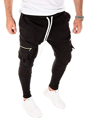 PITTMAN Herren Jogginghose Cargo M457 Männer Jogger Jogginghosen Slim Fit Stylische Coole Joggers Pants eng Jogg Pants, Schwarz (Black 194008), XXL von PITTMAN